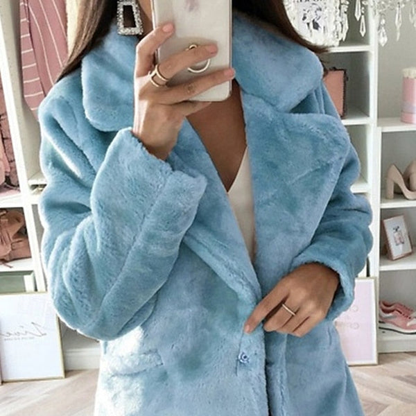 Coat Women's Comfortable Pocket Warm Faux Winter Fur FashionChic