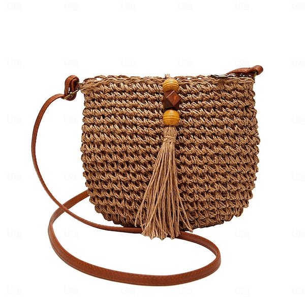 Tassel Women's Bag Woven Boho Handbag – Straw Crossbody FashionChic