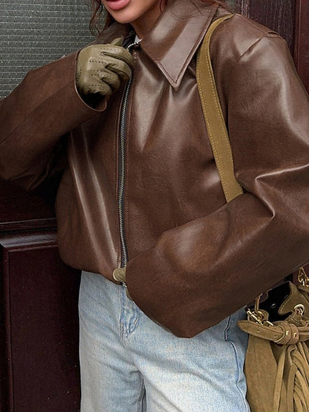 Pocket Leather Comfortable Warm Women's Jacket Faux Zipper FashionChic