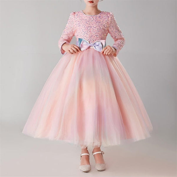Flower Girl Girls' Solid Kids Dress Color Long Party FashionChic