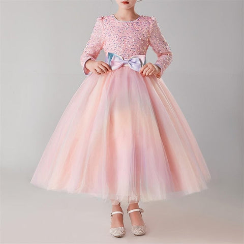 Flower Girl Girls' Solid Kids Dress Color Long Party FashionChic