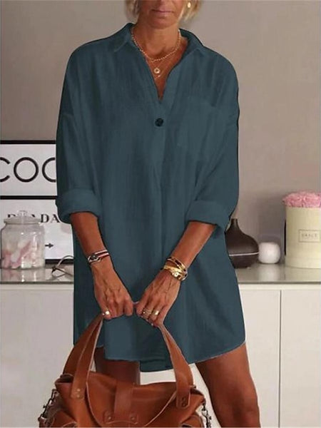 Women's Mini Dress Cotton Blend White Dress Shirt Dress