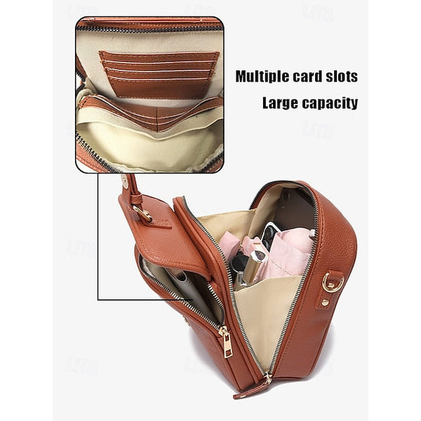 Bag Front Brown with Faux Vintage Leather Women's Crossbody FashionChic