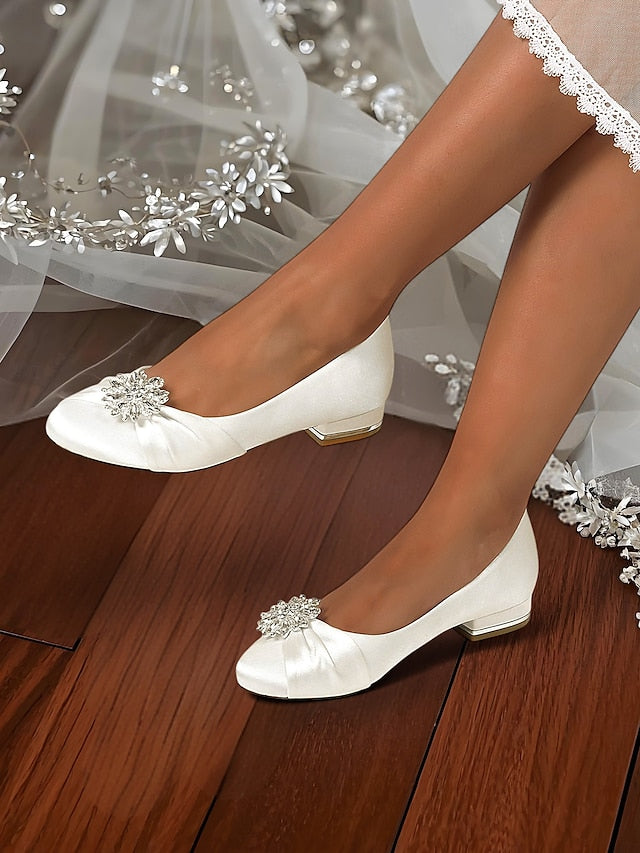 Elegant Flats White – Satin Wedding Women's Crystal FashionChic