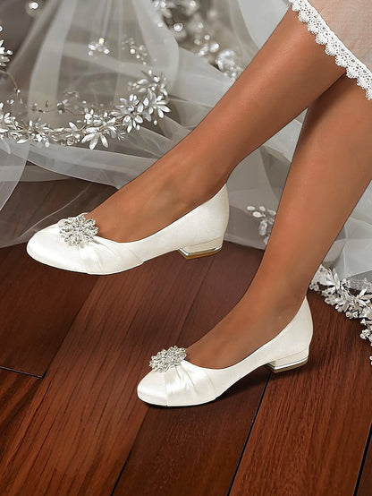 Elegant Flats White – Satin Wedding Women's Crystal FashionChic