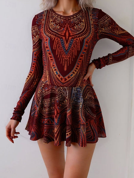 Women's One Piece Swimsuit with Skirt Boho Dress Tummy FashionChic