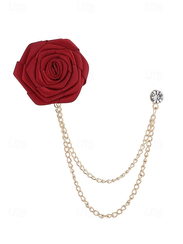Elegant with – Rose Lapel Red Chain Gold Pin Men's FashionChic