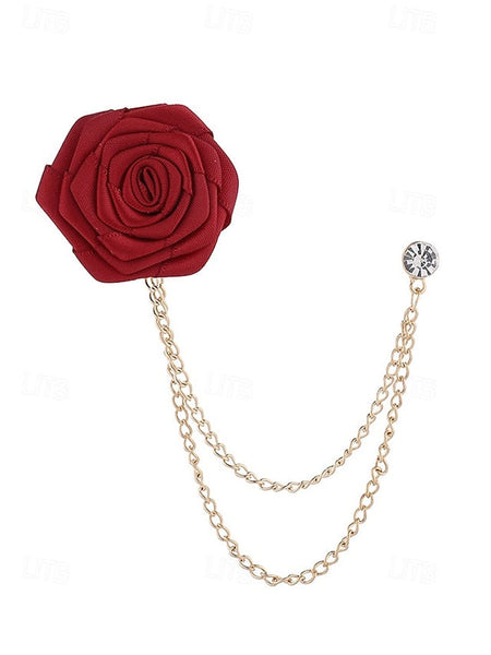 Elegant with – Rose Lapel Red Chain Gold Pin Men's FashionChic