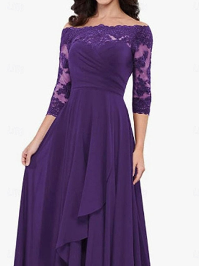 Mother of Elegant A-Line the Bride Dress Simple Off Shoulder FashionChic
