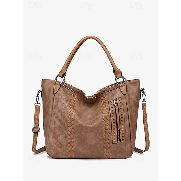 Brown Faux – Women's Tote Bag Handbag Leather Spacious FashionChic