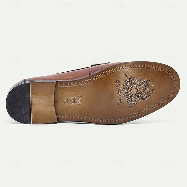 Leather Shoes Brown Loafers Slip-On Penny with Men's FashionChic