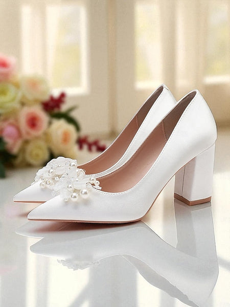 Wedding and Crystal White Heels Women's with Pearl FashionChic