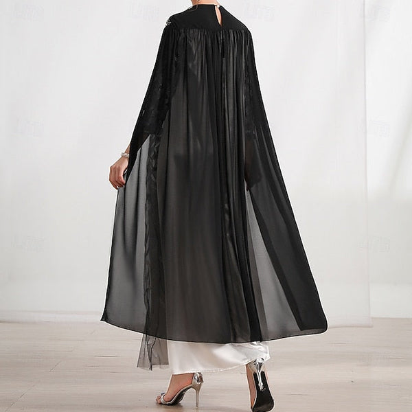 Cape Dress Bride Mother Neck the A-Line Elegant Crew of FashionChic