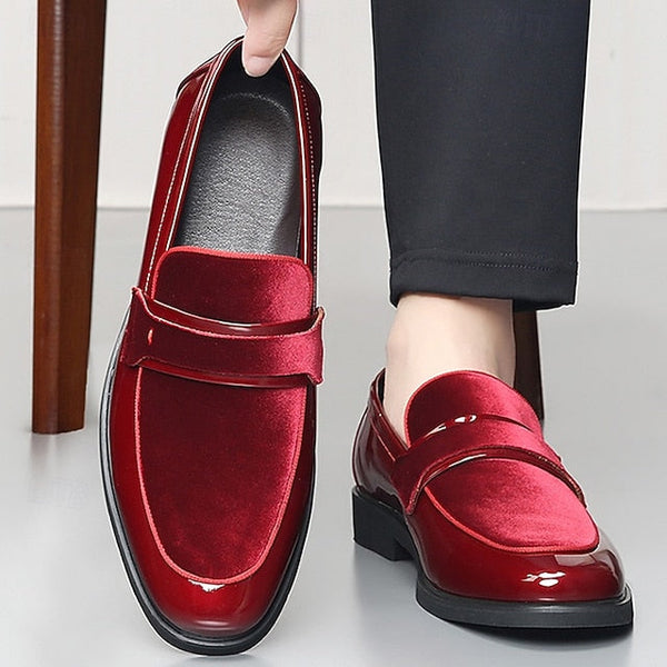 Sleek Leather Men's Velvet Design Faux Red – with Loafers FashionChic