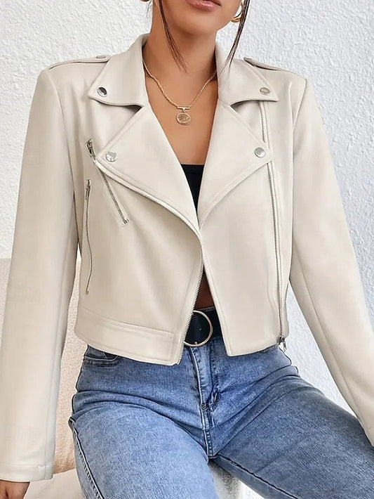 Zipper Faux Leather Pocket Jacket Women's Comfortable FashionChic