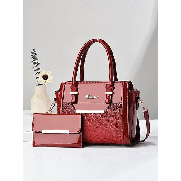 Faux Set Handbag Glossy Women's – Patent Leather FashionChic