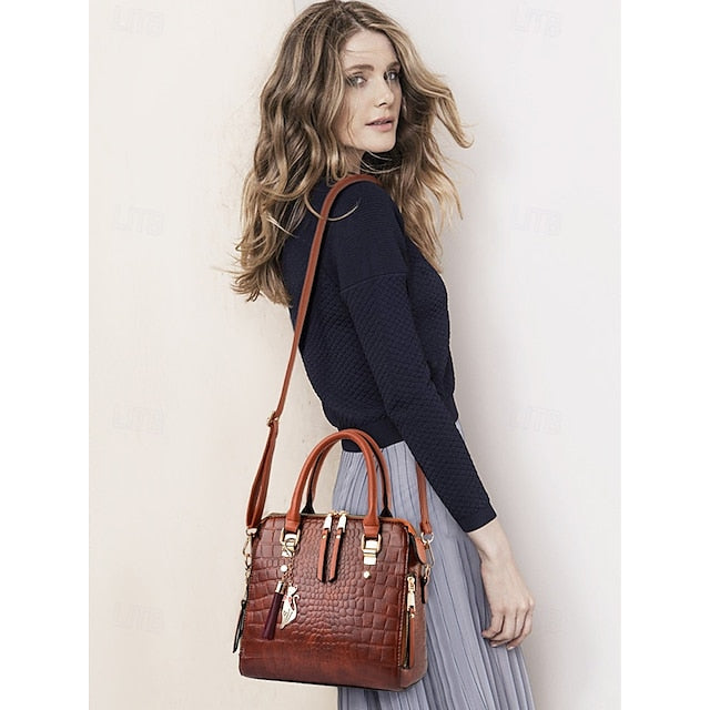 Crocodile Handbag with Women’s Leather Faux Tassel Pattern FashionChic