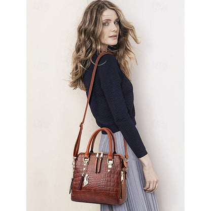 Crocodile Handbag with Women’s Leather Faux Tassel Pattern FashionChic