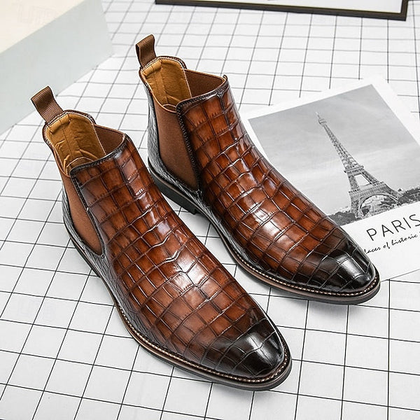 Boots – Chelsea Brown Men's Crocodile Pattern Slip-On FashionChic