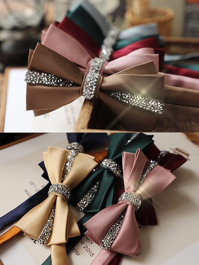 Tie Elegant with – Embellishment Satin Burgundy Bow Crystal FashionChic