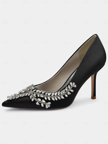 Stiletto Satin Heels – Women's Rhinestone-Embellished FashionChic