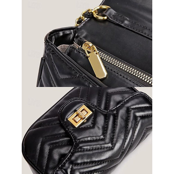 Leather Bag Women's White Crossbody with Gold Elegant Chain FashionChic