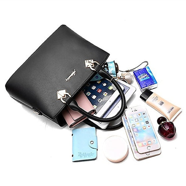 White Faux Handbag Gold Women's with Elegant Leather FashionChic