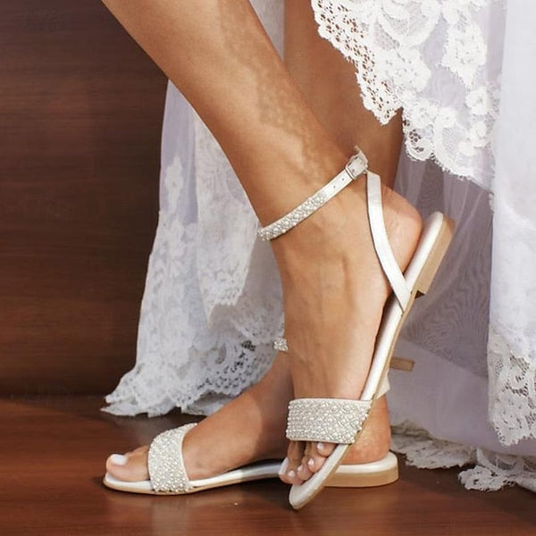 Wedding Women's Bridal Rhinestone Elegant Sandals - Ivory FashionChic