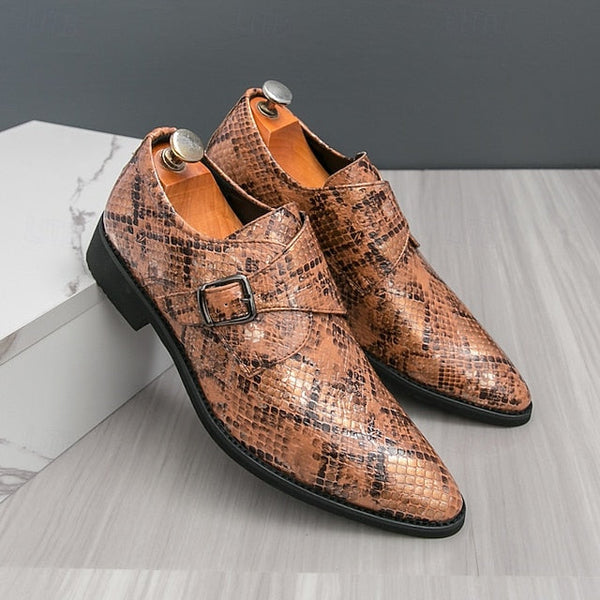 Formal Brown Print Snake Shoes Strap Monk Men Classic – for FashionChic