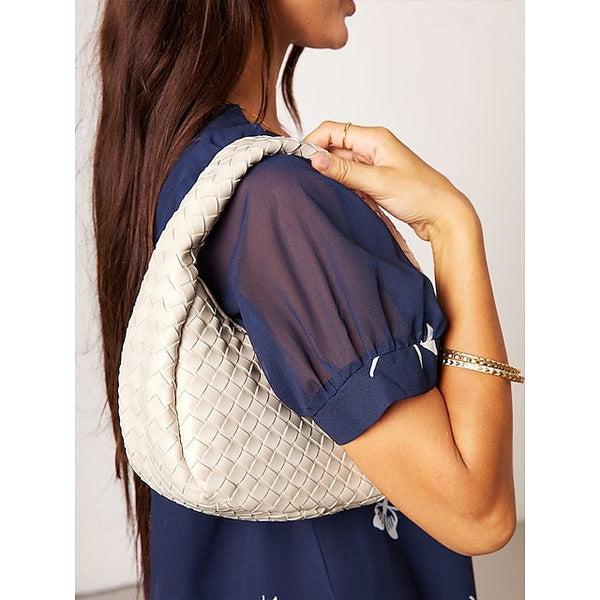 – Leather Round Woven Chic Women's Elegant Ivory Hobo Bag FashionChic