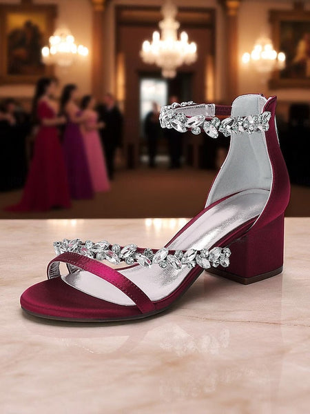 Women's Crystal Purple - Block Satin Sandals Heel FashionChic
