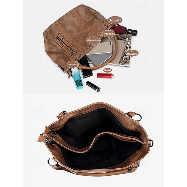 Brown Faux – Women's Tote Bag Handbag Leather Spacious FashionChic