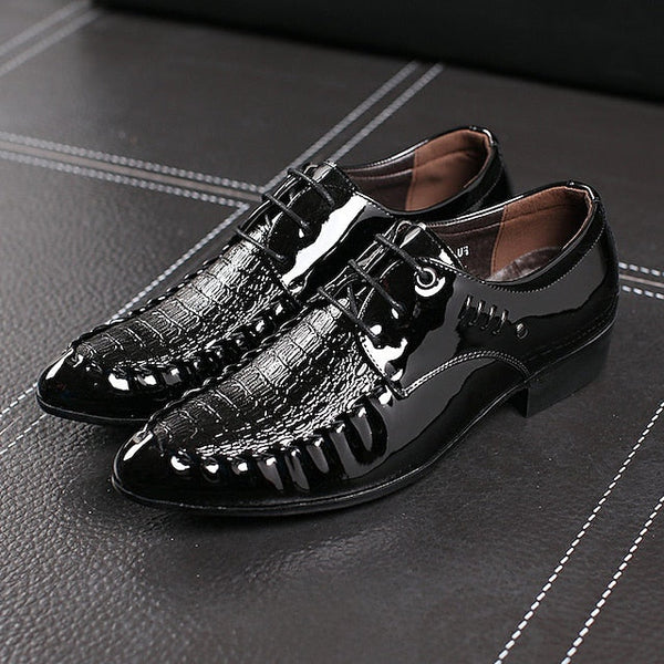 Shoes Dress Black Crocodile Faux Patent Leather - Men's FashionChic