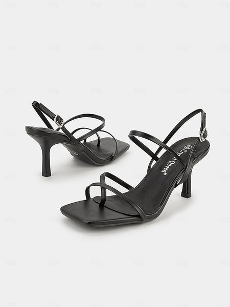 High Minimalist Heel Toe Women Square for Sandals - Strappy Nude FashionChic