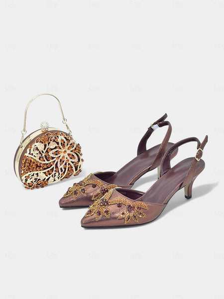 – Matching Gold Slingback with Embellished Heels Handbag FashionChic