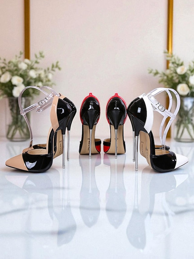 Black and Stiletto Red Pointed Women's Toe Patent Leather FashionChic