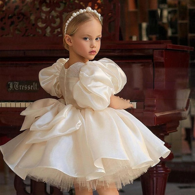 Girl Long Color Girls' Dress Solid Flower Party Kids FashionChic