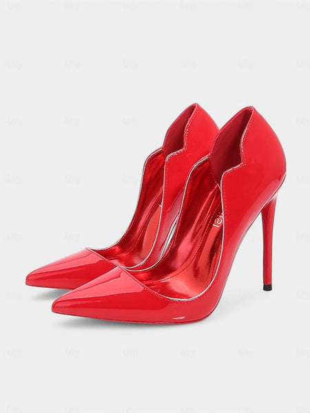 High – Soles Pointed Heels Patent Red with Leather Black Toe FashionChic