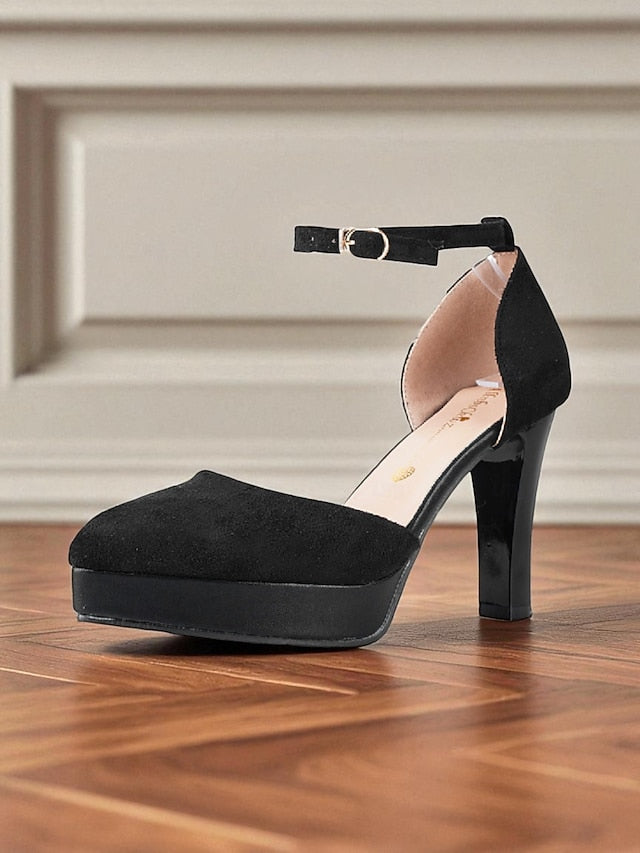 High Heel 1950s Women's Strap Burgundy Ankle Suede Platform FashionChic