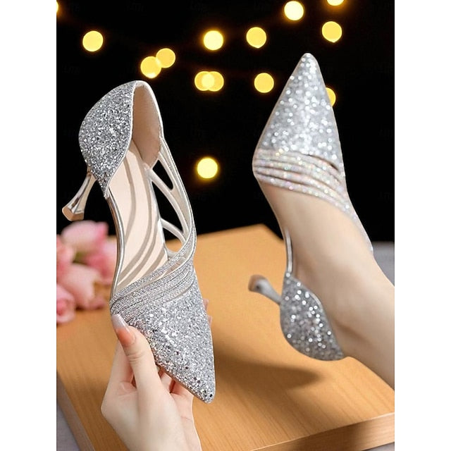 Strappy Gold High Pointed Heels Glitter - Toe Women's FashionChic