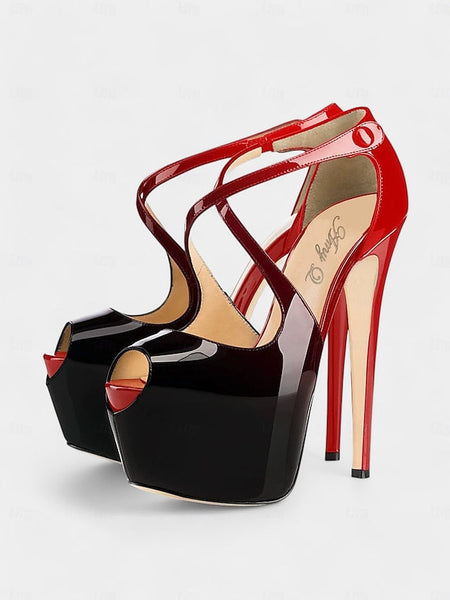 Stiletto Platform Heels and Patent with Cross Leather Red Black FashionChic