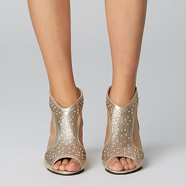 Glitter Sandals Peep Elegant Heeled with Gold Toe Women's FashionChic
