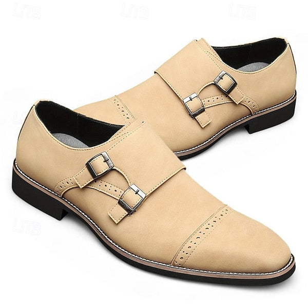 Monk Leather Faux Strap Men's with Double Shoes Beige FashionChic