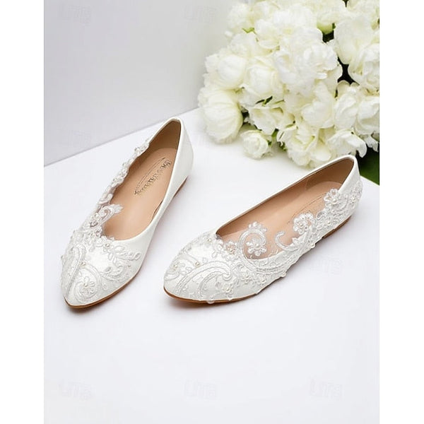 Embroidered – White Women's Lace Ballet Vintage Flats FashionChic