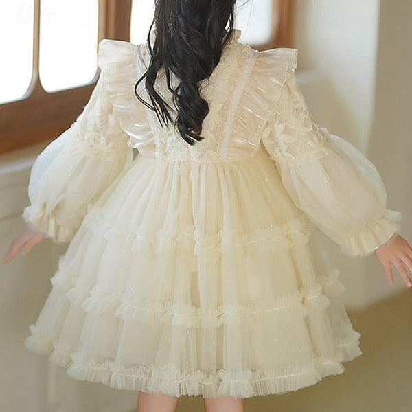 Girl Long Girls' Kids Dress Flower Color Solid Party FashionChic