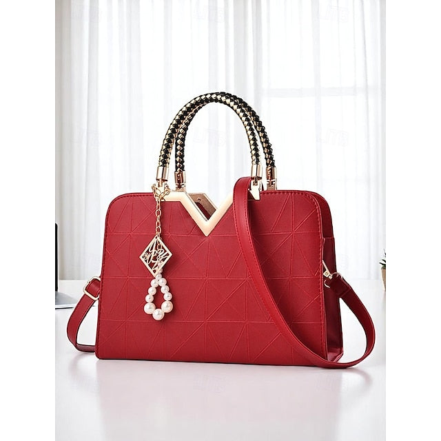 Handbag Faux with Elegant – Women's Pendant Pearl Leather FashionChic