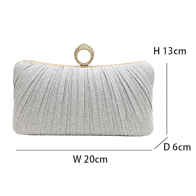 Evening Bag Ring with Elegant Rhinestone Glitter Clutch Gold FashionChic