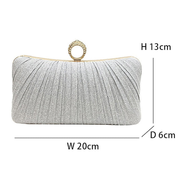 Evening Bag Ring with Elegant Rhinestone Glitter Clutch Gold FashionChic