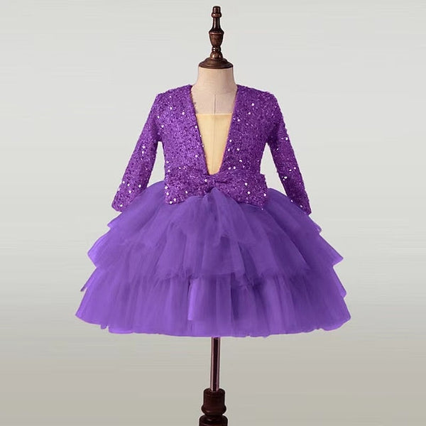 Long Party Girls' Dress Performance Sequin Sleeve Kids FashionChic