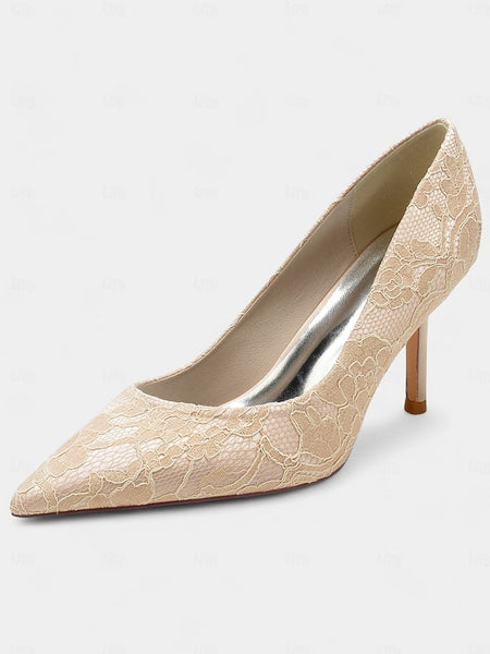 Stiletto Women's - Heels Lace-Embroidered Pointed-Toe FashionChic